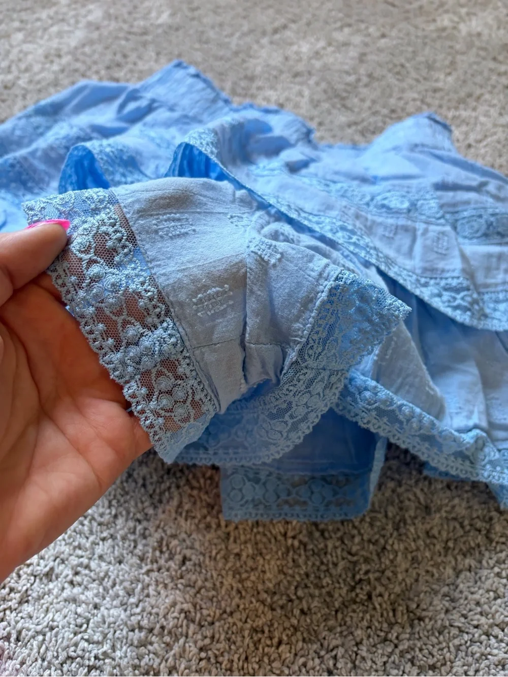 Altar'd State Light Blue Lace-Trim Tiered Shorts
